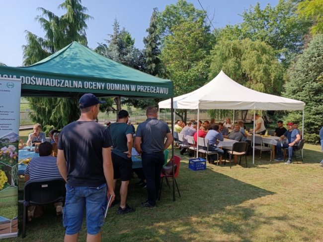 rozmowy rolników po zakończeniu wizytacji poletek doświadczalnych